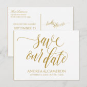 Bruiloft Moderne Typografie Save-the-Date | Goud Aankondigingskaart (Voorkant / Achterkant)