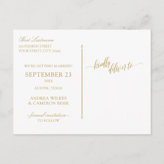 Bruiloft Moderne Typografie Save-the-Date | Goud Aankondigingskaart (Achterkant)
