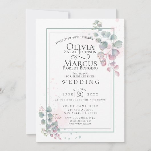 Bruiloft | Moderne Waterverf Eucalyptus Foliage Kaart (Voorkant)