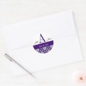 Bruiloft Monogram A Namen Datum Paisley Paarse zeg Ronde Sticker (Envelop)