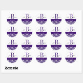 Bruiloft Monogram B Namen Datum Paisley Paarse zeg Ronde Sticker (Vel)