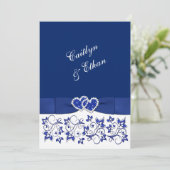 Bruiloft | Monogram | Blauw-wit | Bloemen Kaart (Staand voorkant)