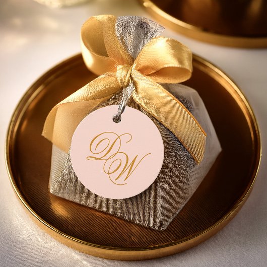 Bruiloft Monogram Blush Roze Eenvoudig Elegant Scr Bedankjes Labels