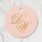 Bruiloft Monogram Blush Roze Eenvoudig Elegant Scr Bedankjes Labels (Voorkant)