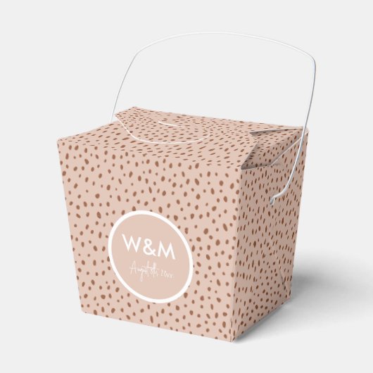 Bruiloft Monogram Boho Beige & Bruin Stippen Favor Bedankdoosjes (Voorkant Zijde)
