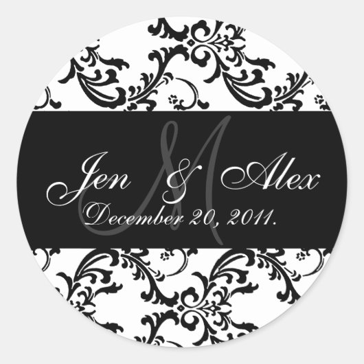 Bruiloft Monogram Bruid bruidegom Datum Paisley Se Ronde Sticker (Voorkant)