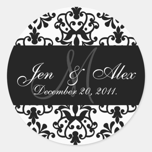 Bruiloft Monogram Bruid bruidegom Datum Paisley Se Ronde Sticker (Voorkant)