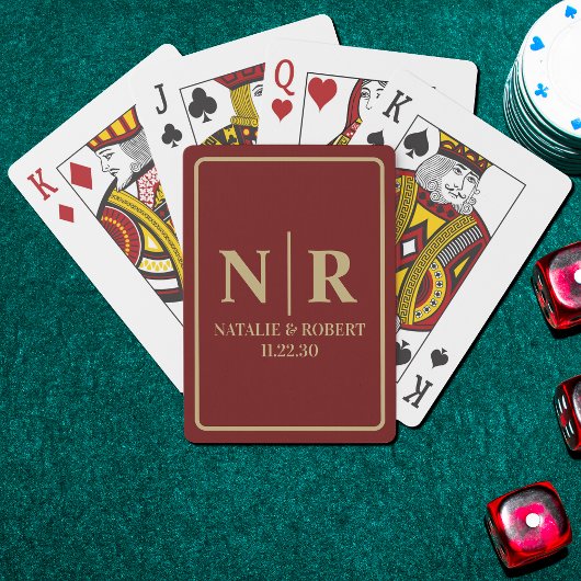 Bruiloft Monogram Bruid en bruidegom Initialen Pokerkaarten