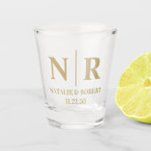 Bruiloft Monogram Bruid en bruidegom Initialen Shot Glas (Voorkant)