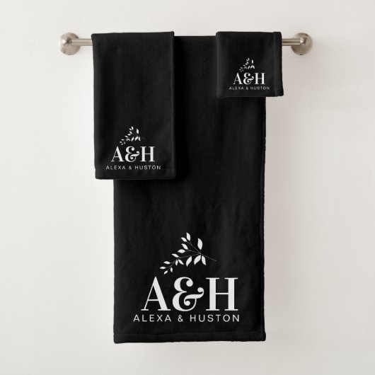 Bruiloft Monogram Bruid en bruidegom Minimalistisc Bad Handdoek (Insitu)