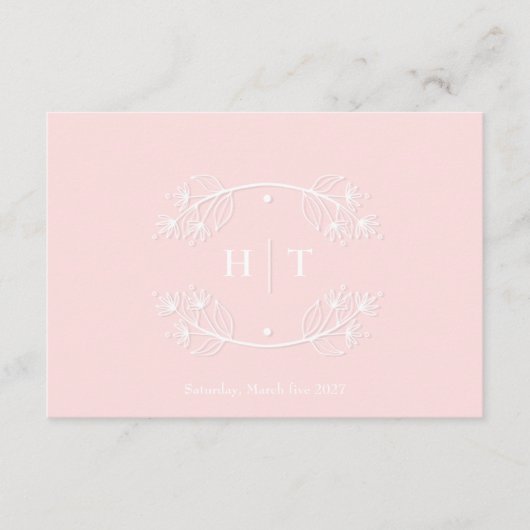 Bruiloft Monogram Crest roze blush dank u kaart (Voorkant)