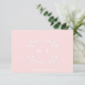 Bruiloft Monogram Crest roze blush dank u kaart (Staand voorkant)