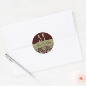 Bruiloft Monogram Damask Bruin Taupe Seal Ronde Sticker (Envelop)