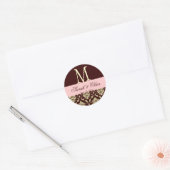 Bruiloft Monogram Damast Bruin Roze Ivoor Seal Ronde Sticker (Envelop)