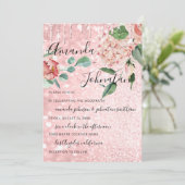 Bruiloft Monogram Drips Florals Mint Glitter Roze Kaart (Staand voorkant)