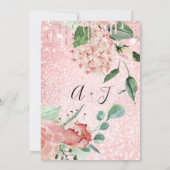 Bruiloft Monogram Drips Florals Mint Glitter Roze Kaart (Achterkant)