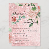Bruiloft Monogram Drips Florals Mint Glitter Roze Kaart (Voorkant / Achterkant)