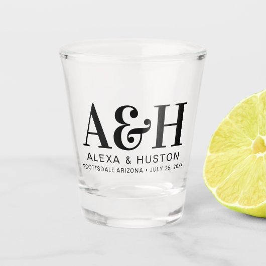 Bruiloft Monogram Eenvoudig Elegant Minimalistisch Shot Glas (Voorkant)
