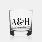 Bruiloft Monogram Eenvoudig Elegant Minimalistisch Whisky Glas (Voorkant)