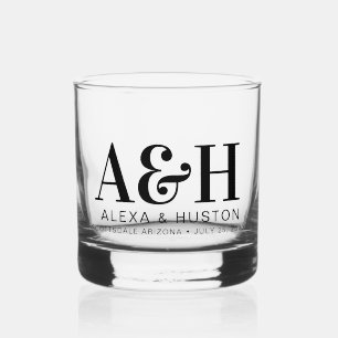Bruiloft Monogram Eenvoudig Elegant Minimalistisch Whisky Glas