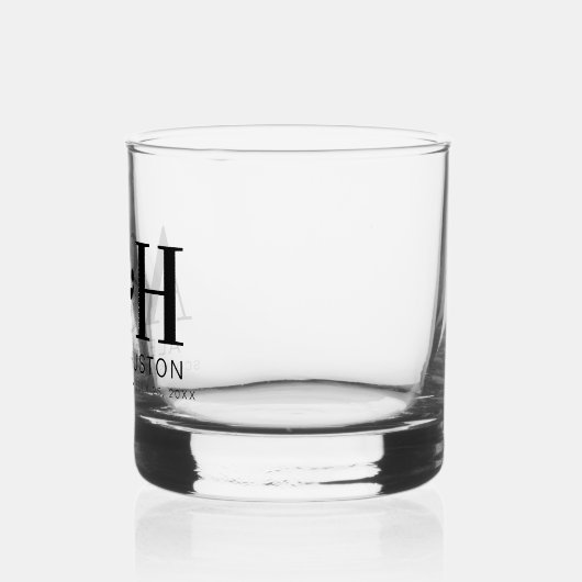 Bruiloft Monogram Eenvoudig Elegant Minimalistisch Whisky Glas (Links)