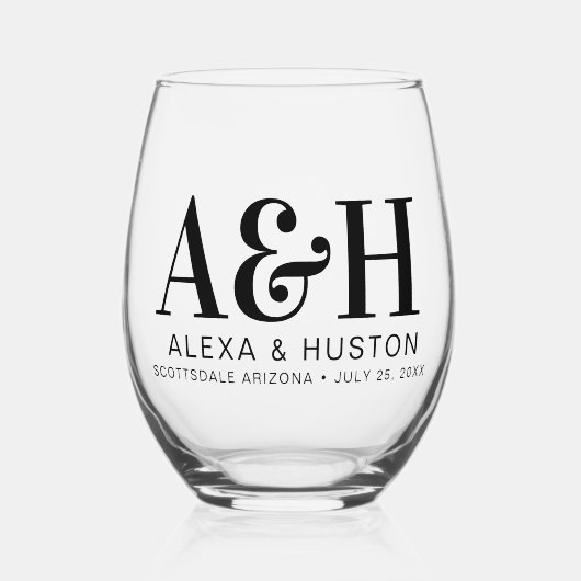 Bruiloft Monogram Eenvoudig Elegant Minimalistisch Wijnglas Zonder Voet (Voorkant)