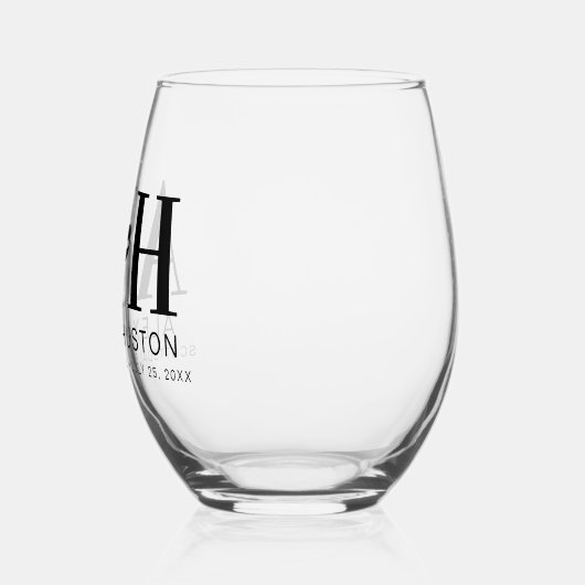 Bruiloft Monogram Eenvoudig Elegant Minimalistisch Wijnglas Zonder Voet (Links)