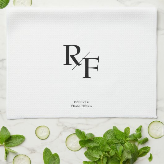 Bruiloft Monogram Eenvoudig Elegant Zwart-wit Theedoek (Gevouwen)