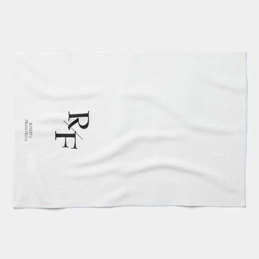 Bruiloft Monogram Eenvoudig Elegant Zwart-wit Theedoek (Horizontaal)