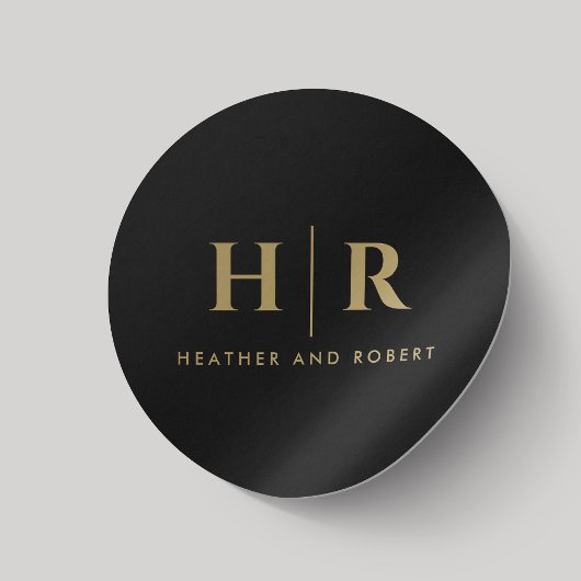 Bruiloft Monogram Eenvoudig Klassiek Chic Zwart Go Ronde Sticker