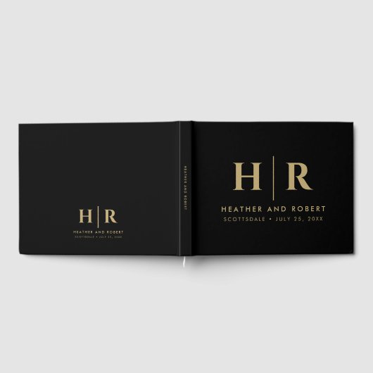 Bruiloft Monogram Eenvoudig Klassiek Minimaal Goud Gastenboek (Volledig)