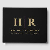 Bruiloft Monogram Eenvoudig Klassiek Minimaal Goud Gastenboek (Voorkant)