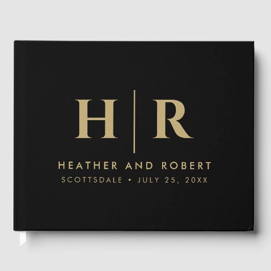 Bruiloft Monogram Eenvoudig Klassiek Minimaal Goud Gastenboek (Voorkant)