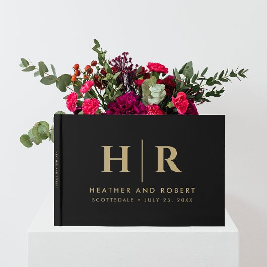 Bruiloft Monogram Eenvoudig Klassiek Minimaal Goud Gastenboek