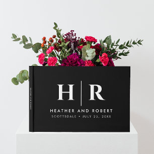 Bruiloft Monogram Eenvoudig Klassiek Minimaal Zwar Gastenboek