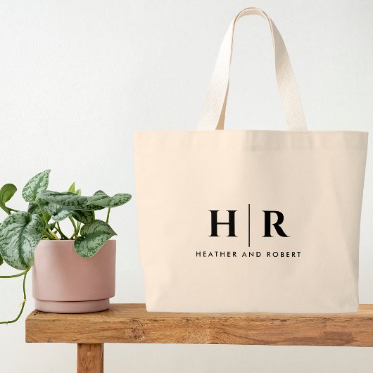 Bruiloft Monogram Eenvoudige Klassieke Elegant Min Grote Tote Bag