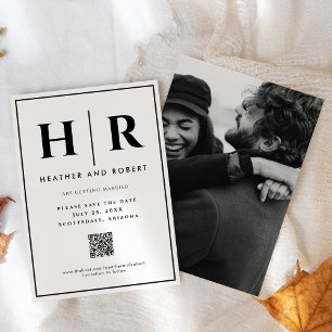 Bruiloft Monogram Eenvoudige Klassieke Minimale QR Save The Date