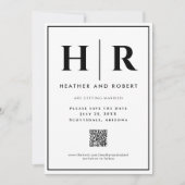 Bruiloft Monogram Eenvoudige Klassieke Minimale QR Save The Date (Voorkant)