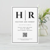 Bruiloft Monogram Eenvoudige Klassieke Minimale QR Save The Date (Staand voorkant)