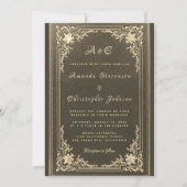 Bruiloft Monogram Elegant  Goud op Zwart Kaart (Voorkant)