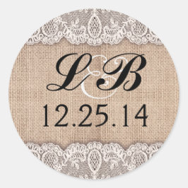 Bruiloft monogram en burlap kant stickers