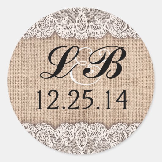 Bruiloft monogram en burlap kant stickers (Voorkant)
