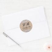 Bruiloft monogram en burlap kant stickers (Envelop)