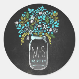 Bruiloft monogram en datum Mason Jar stickers