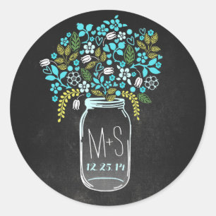 Bruiloft monogram en datum Mason Jar stickers