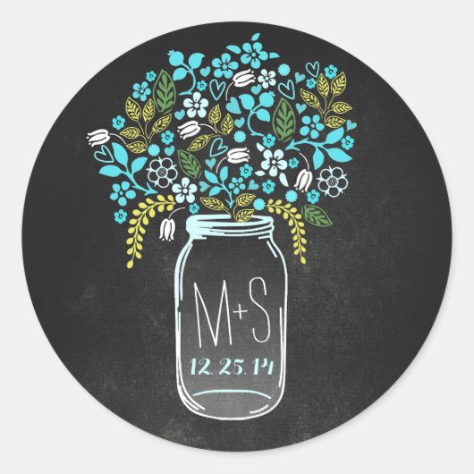 Bruiloft monogram en datum Mason Jar stickers (Voorkant)