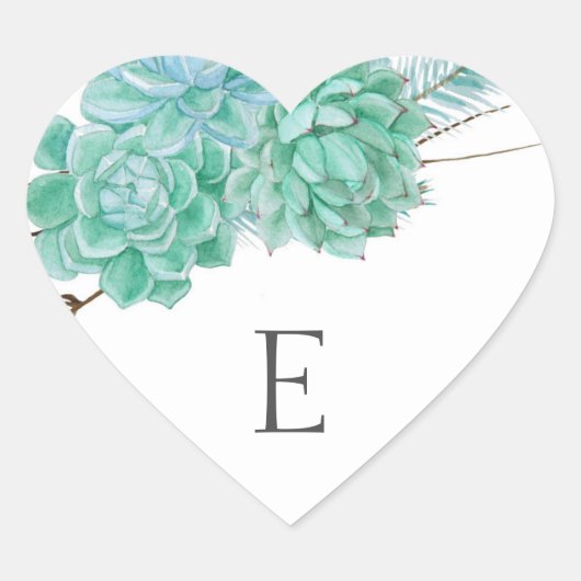 Bruiloft monogram envelop afdichtingen / succulent hart sticker (Voorkant)