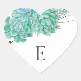 Bruiloft monogram envelop afdichtingen / succulent hart sticker