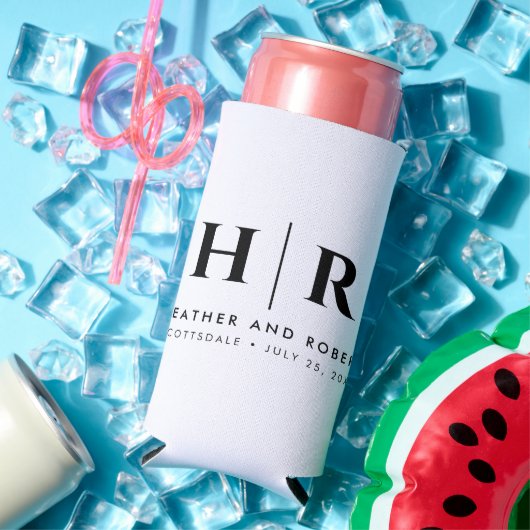 Bruiloft Monogram Gift voor Gast Bier Sleeve Seltzer Blikjeskoeler (Insitu Zomer)