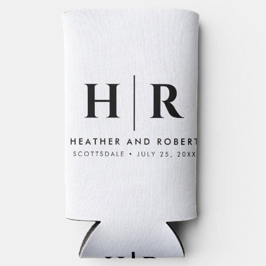 Bruiloft Monogram Gift voor Gast Bier Sleeve Seltzer Blikjeskoeler (Voorkant)